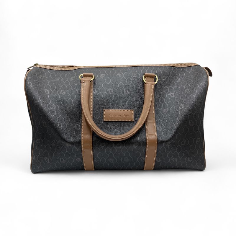 Christian DIOR Boston Bag With Honeycomb Pattern Brown