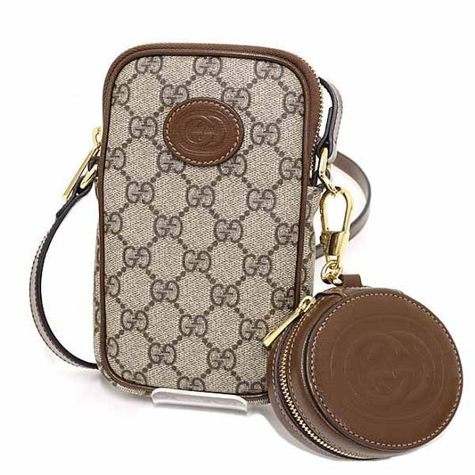 Gucci Interlocking G Mini Shoulder Bag GG Supreme Canvas Leather Beige