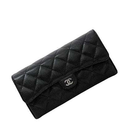 Chanel Bifold Long Wallet Black Quilted Ap0241