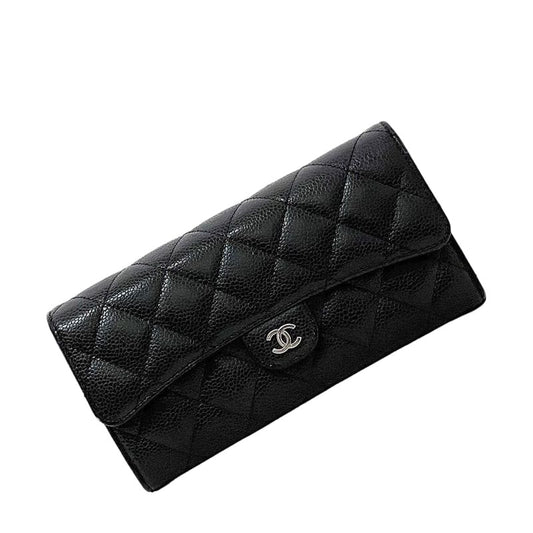 Chanel Bifold Long Wallet Black Quilted Ap0241