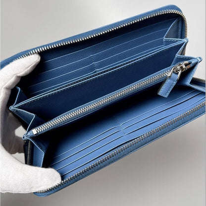 Prada Saffiano Triangle Zip Around Wallet Blue — view 3