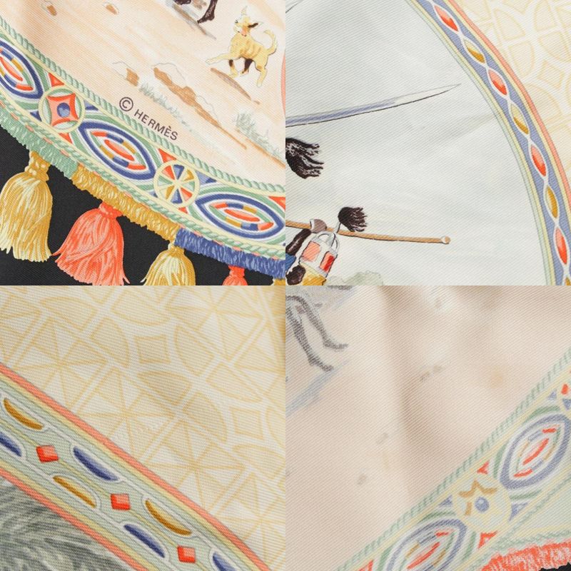 Hermes Carré 90 Cavaliers Peuls Poole Horsemen Silk Scarf Black Multicolor
