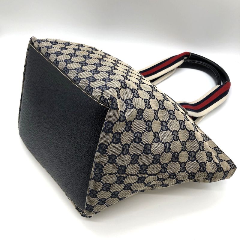 Gucci 131230 Tote Bag Navy GG Canvas/leather Sherry Line Women's