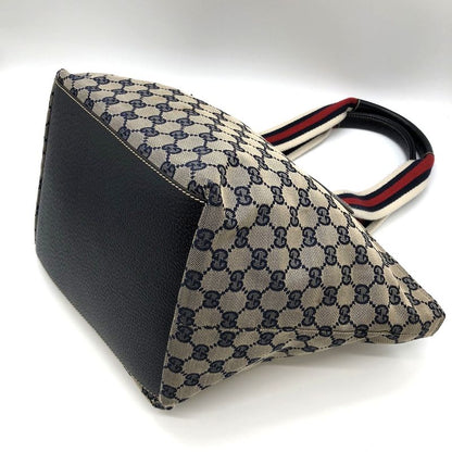 Gucci 131230 Tote Bag Navy GG Canvas/leather Sherry Line Women's