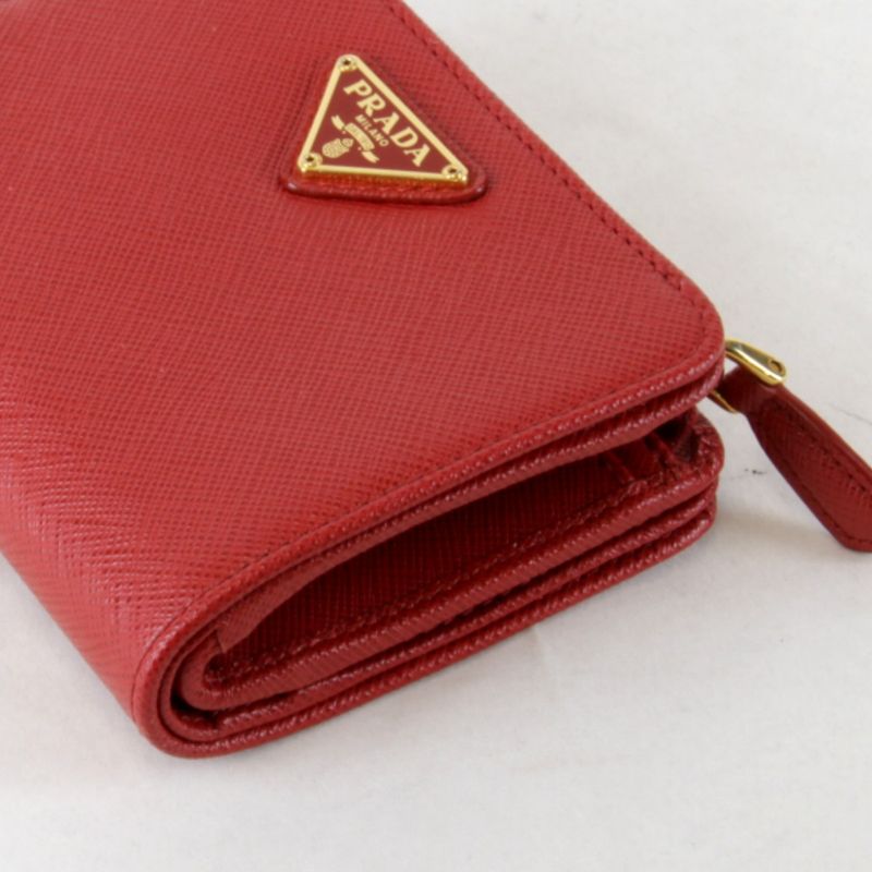 Prada Saffiano Iml018 Bifold Wallet Leather Red