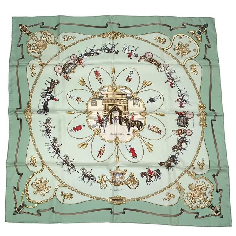 Hermes Carré 90 THE Royal MEWS Royal Stable Scarf Silk Green With Box