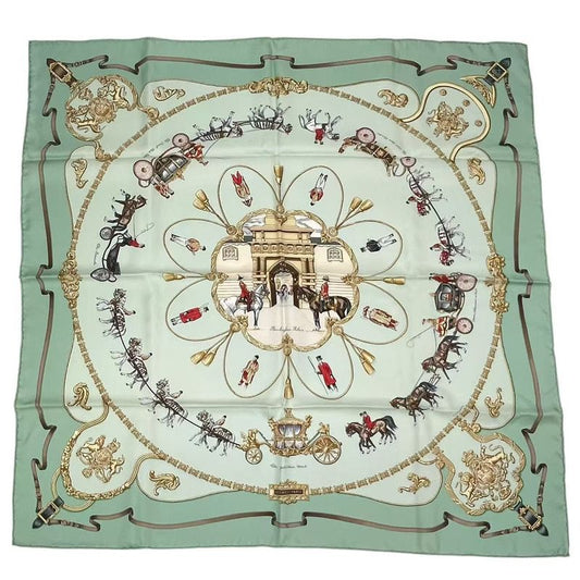 Hermes Carré 90 THE Royal MEWS Royal Stable Scarf Silk Green With Box
