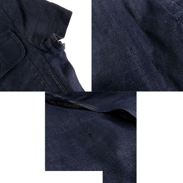 Chanel Short Sleeve Jacket Navy Linen Collarless Top with Shoulder Pads — view 8