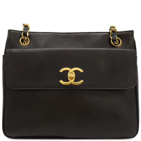 Chanel Shoulder Bag Coco Mark Lambskin Black Gold Hardware Chain Shoulder