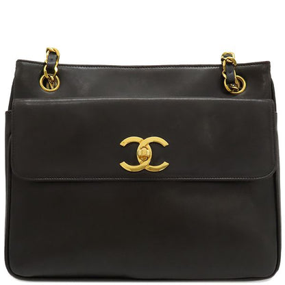 Chanel Shoulder Bag Coco Mark Lambskin Black Gold Hardware Chain Shoulder
