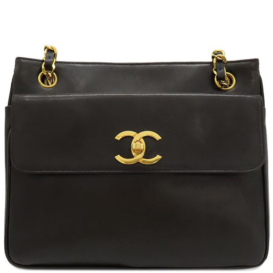 Chanel Shoulder Bag Coco Mark Lambskin Black Gold Hardware Chain Shoulder