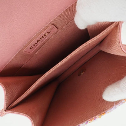 Chanel Chain Shoulder Boy Chanel Coco Mark As0130 Tweed And Lambskin Pink