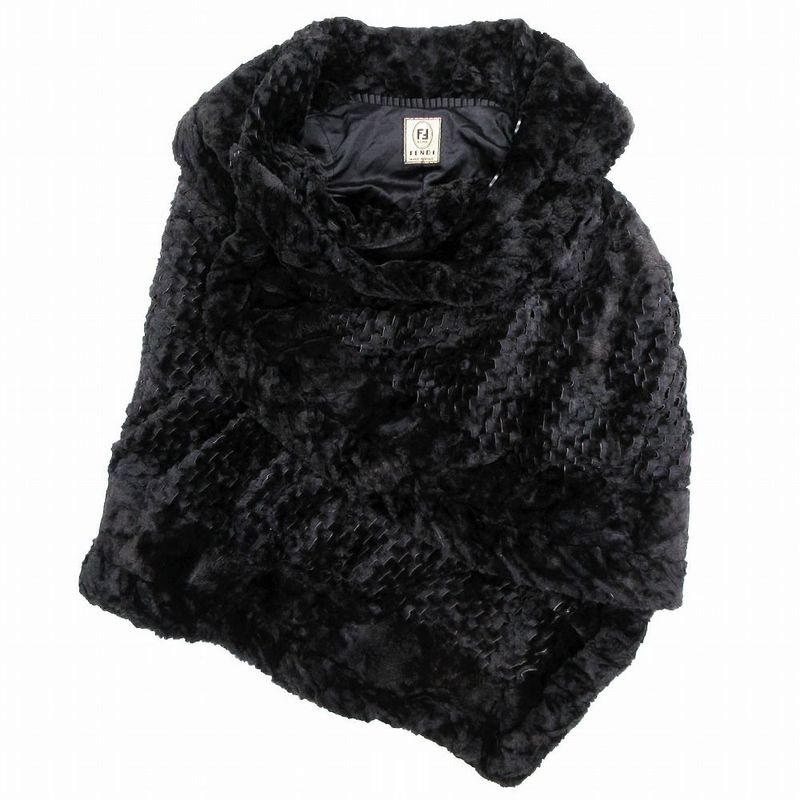 Vintage Fendi Fur Asymmetrical Long Cape Poncho Fur Coat Made in Italy Black Ur8