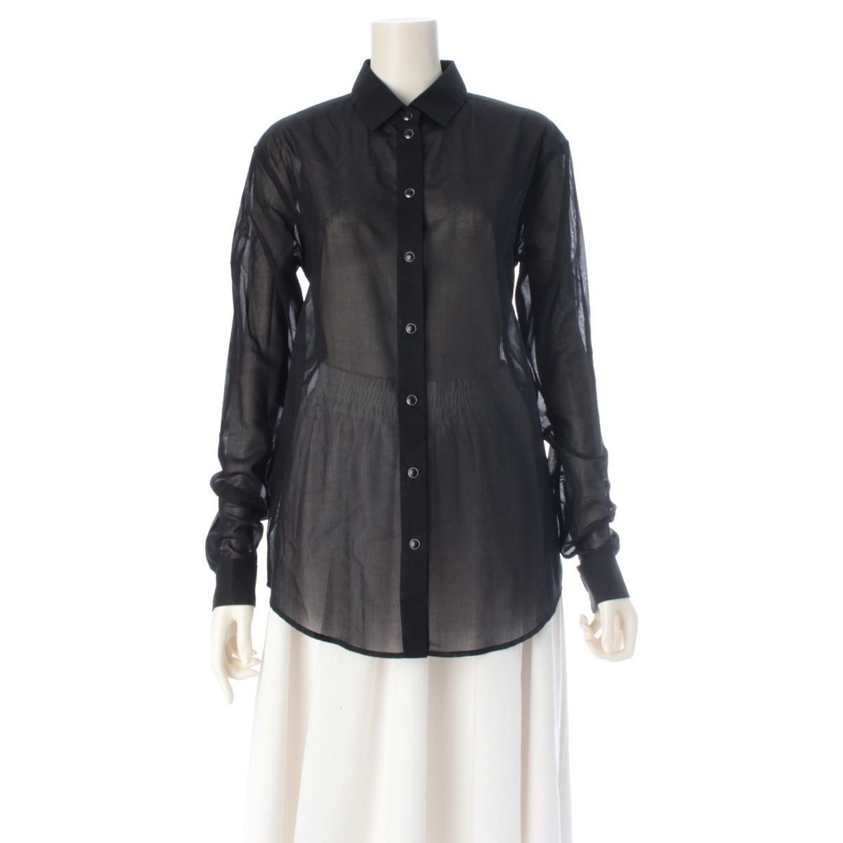 Saint Laurent Cotton Sheer Long Sleeve Shirt Black