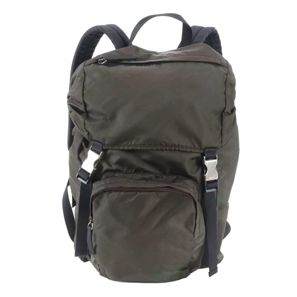 Prada Tessuto Nylon Triangle Logo Leather Backpack Business