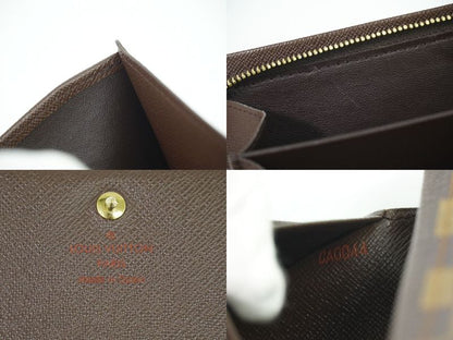 Authentic Louis Vuitton LV Porte Monet Bier Trésor Damier Ebène Fold Wallet