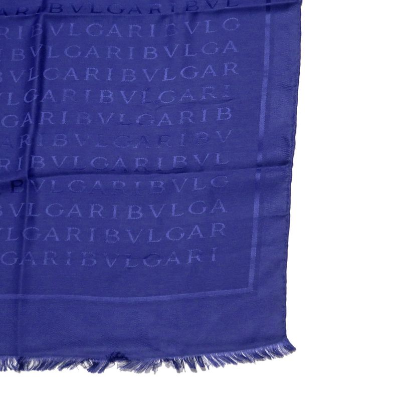 Bvlgari Scarf Logo Blue Silk Wool Accessories Others