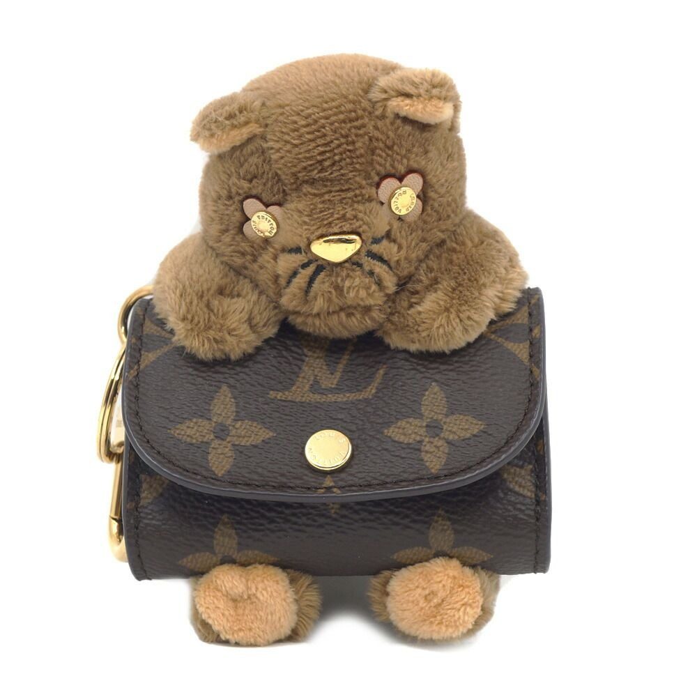 Louis Vuitton Bag Charm LV Cat Monogram Brown Key Holder Gold