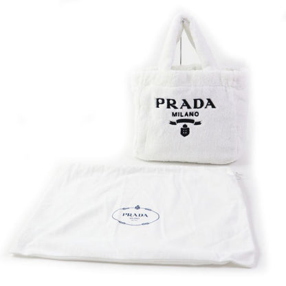 Prada 1bg130 Spugna Bianco NERO Terry Tote Bag White Black TU Storage With Bag