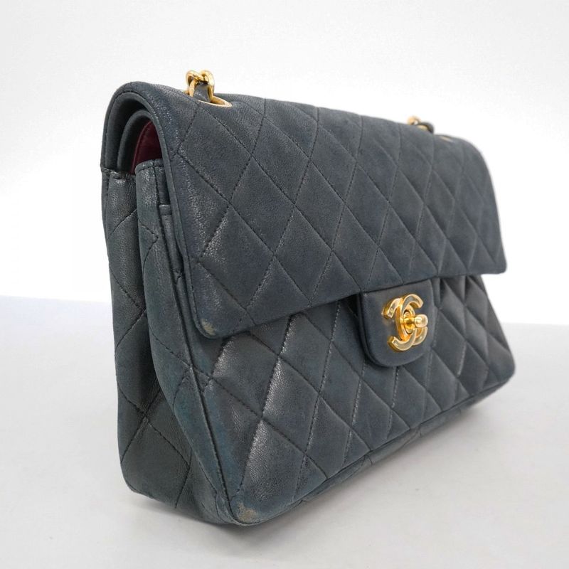 Chanel Shoulder Bag Matelasse Lambskin Black Gold Hardware Women