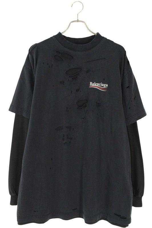Balenciaga 25SS 818555 Trvk8 Layered Crash Cambane Logo Long Sleeve Cut And