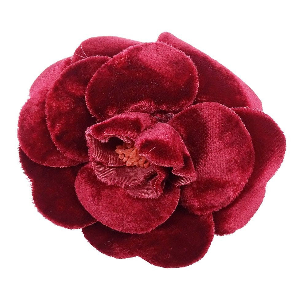 Chanel Brooch Camellia Velour Red Corsage