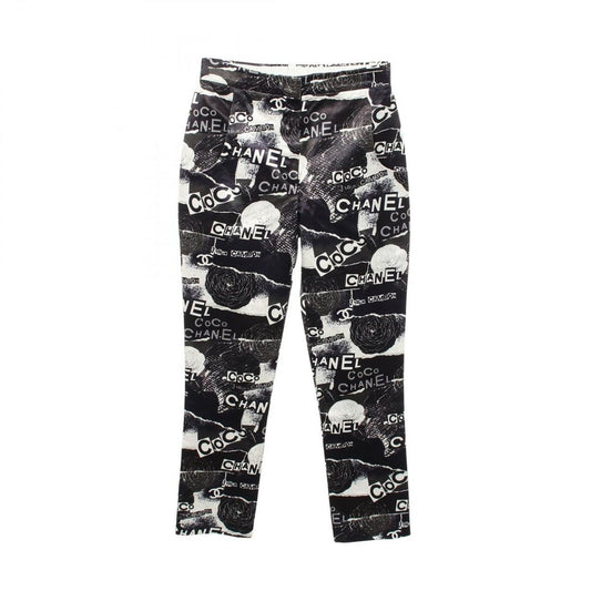Chanel Pants Camellia Logo Cotton CC