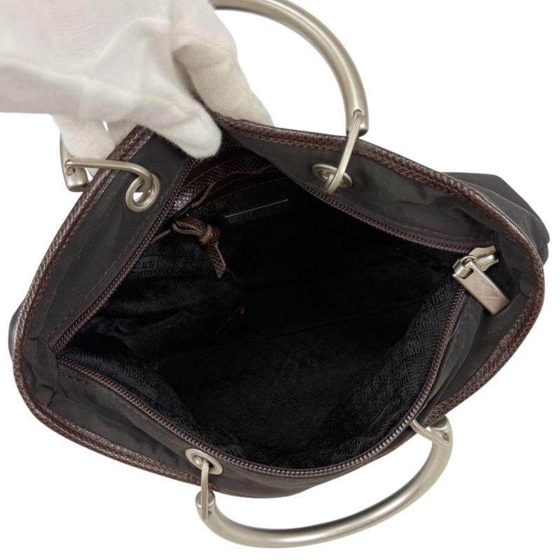 Bottega Veneta 2WAY Mini Tote Shoulder Bag Brown Nylon Canvas Silver Hardware