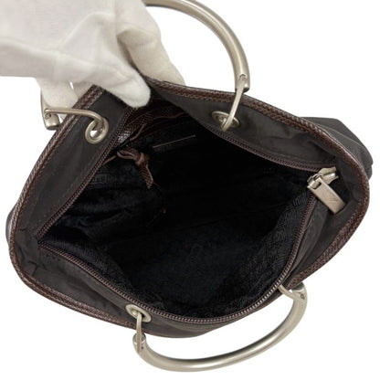 Bottega Veneta 2WAY Mini Tote Shoulder Bag Brown Nylon Canvas Silver Hardware