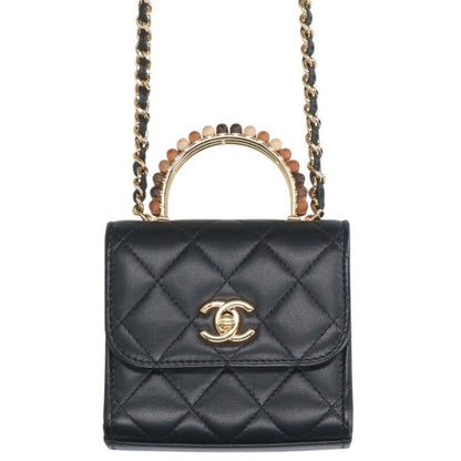 Chanel Mini Quilted Beaded Handle Lambskin Shoulder Bag