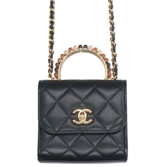Chanel Mini Quilted Beaded Handle Lambskin Shoulder Bag
