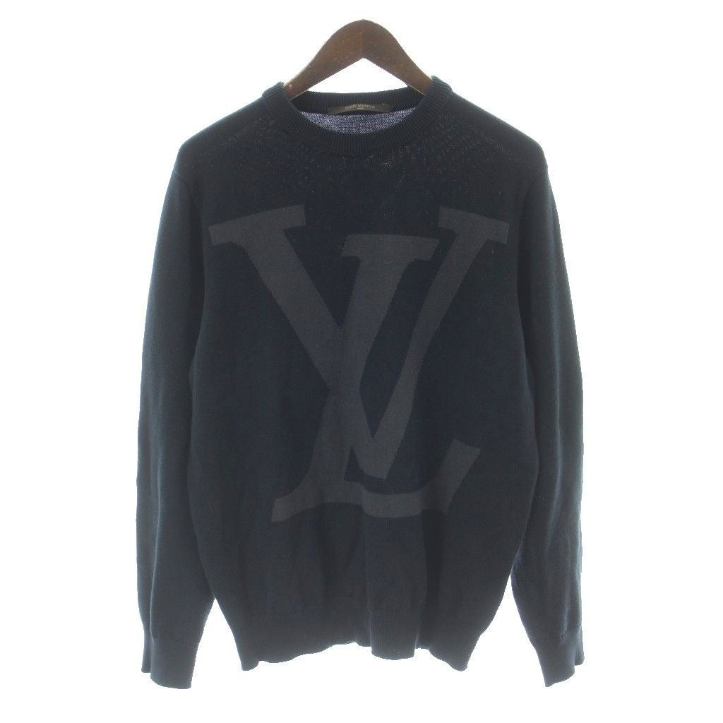 Louis Vuitton Knit Sweater Long Sleeve Cotton Big LV Logo S Black