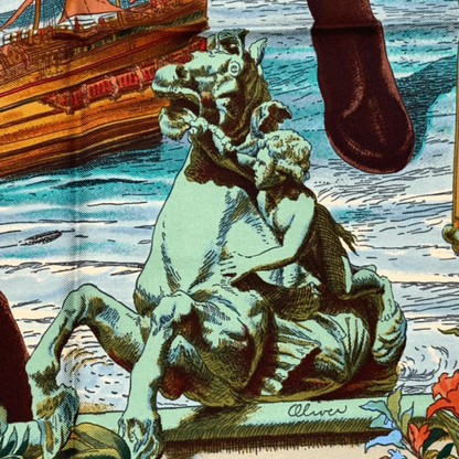 Hermes Carre 90 Scarf Les Ameriques Americas Columbus Silk Multicolor