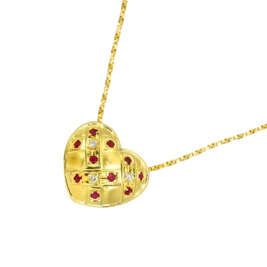 Saint Laurent Ruby Diamond Heart Necklace 41 cm 18k YG