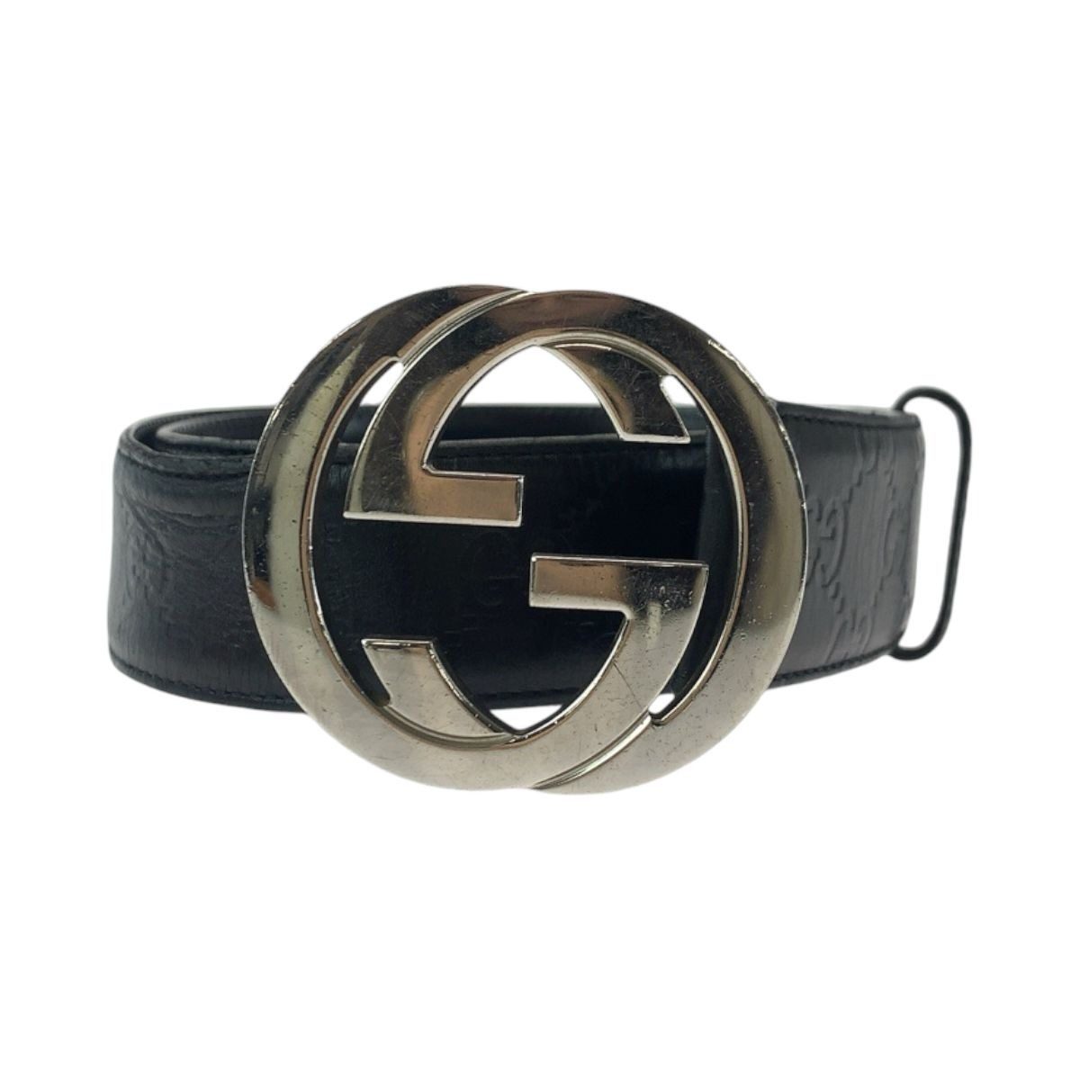 Gucci Guccissima Interlocking Black Silver Leather Belt Buckle