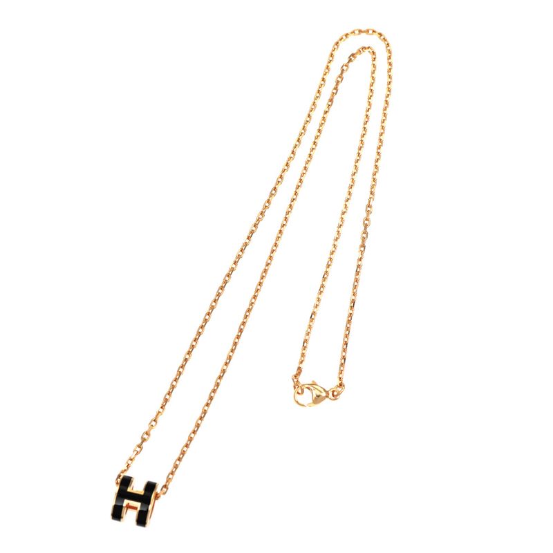 Hermes Necklace Pop Ash Mini Pendant Black Rose Gold Hardware Accessorie