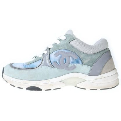 Chanel CC Logo Suede Leather Low Cut Sneakers Gray Blue Grey-blue