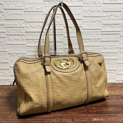 Gucci Guccissima GG Interlocking Hand Bag Boston Beige