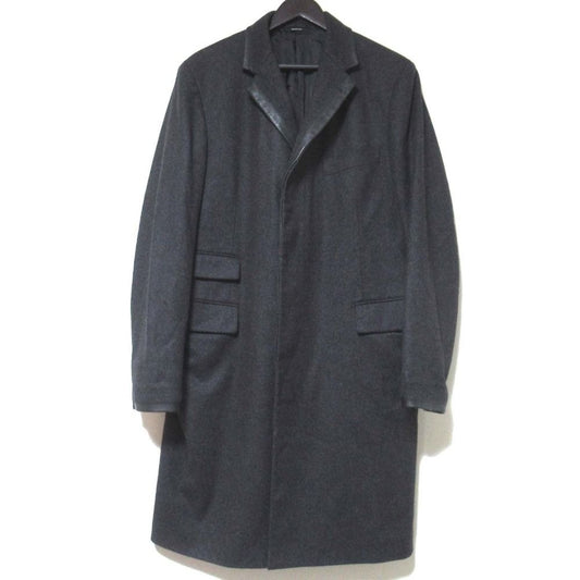 Hermes Phantom Technique Leather Trim Wool Chesterfield Coat 50 Charcoal Grey