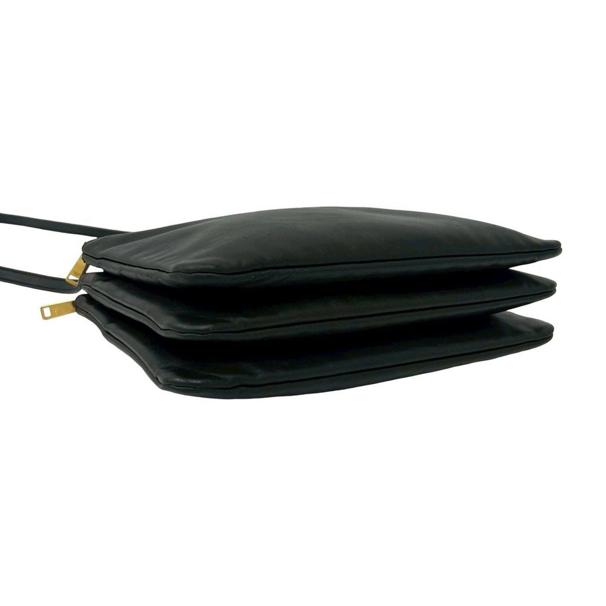 Celine Trio Leather Shoulder Bag Pochette Crossbody Black — view 7