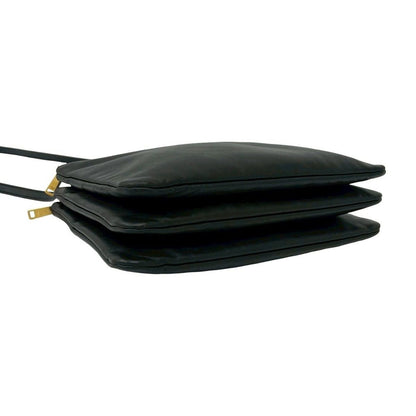Celine Trio Leather Shoulder Bag Pochette Crossbody Black — view 7