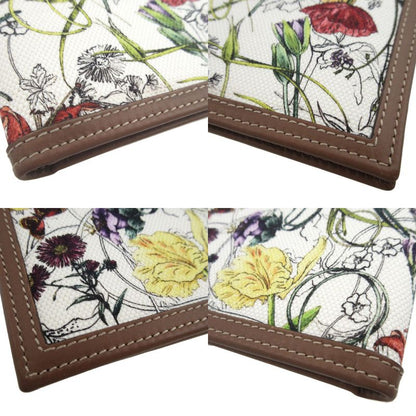 Gucci Flora Mini Infinity Canvas Leather White Brown Bifold Wallet Billfold