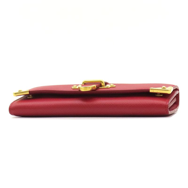 Prada Long Wallet Caier Wallet Saffiano Leather Fuoco Gold Hardware Red
