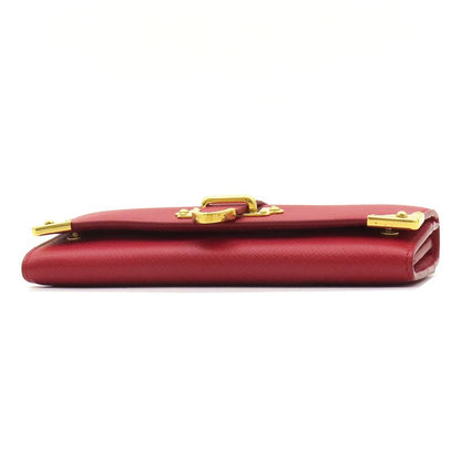 Prada Long Wallet Caier Wallet Saffiano Leather Fuoco Gold Hardware Red