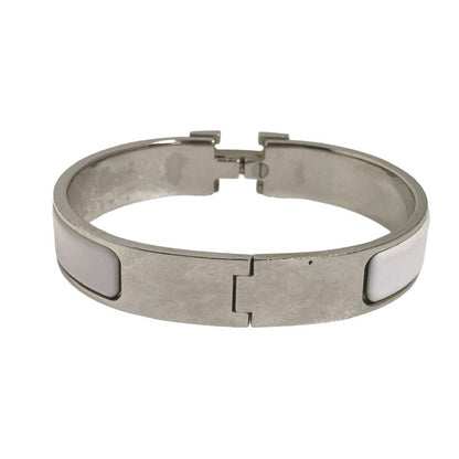 Hermes Bracelet Click Clack Bangle Hermes White And Silver