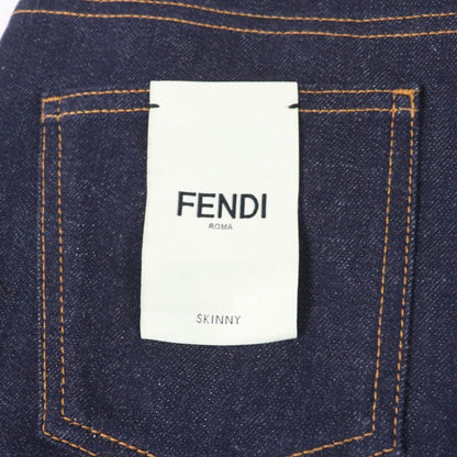 Fendi Flp673 Leather Denim Pants With Logo Patch And Logo Button Bottoms Indigo