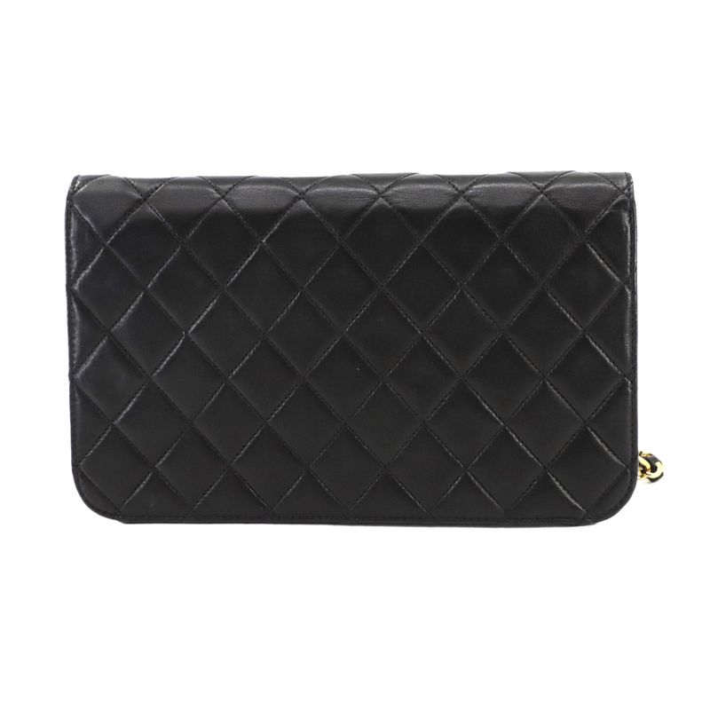Chanel Matelasse Chain Shoulder Bag Lambskin Black Gold Hardware Turnlock