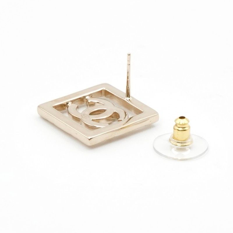 Chanel Earrings Earring Gold Coco Mark Rhinestone Square