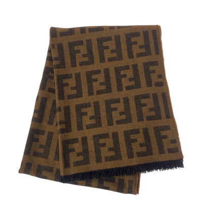 Fendi Zucca Brown Wool Scarf Women 505326