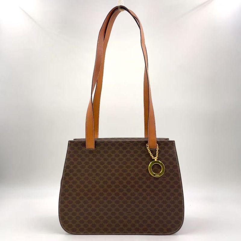 Celine Macadam Leather X PVC Brown Shoulder Bag Gold